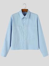 Men's Early Autumn Urban Casual Patch Pocket Boxy Fit Long Sleeve Turn-Down Collar Shirt SKUL81841