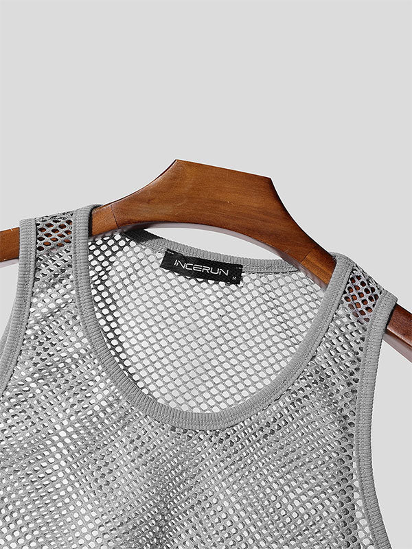 Mens Solid Color Sheer Mesh Casual Tank SKUL19141