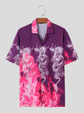 Mens Dragon Print Lapel Short Sleeve Shirt SKUK48611