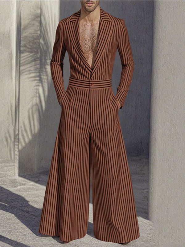 Men's Striped Casual Long Sleeve Jumpsuit SKUL30632