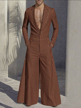 Men's Striped Casual Long Sleeve Jumpsuit SKUL30632
