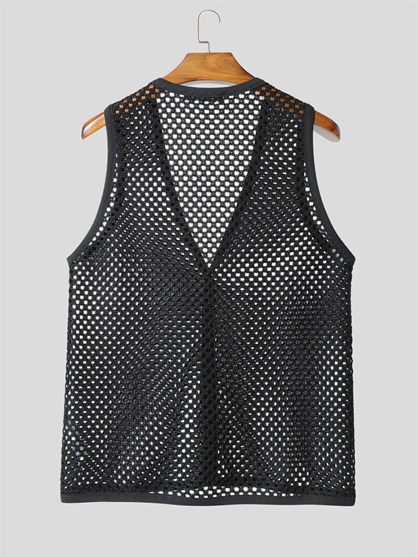 Mens Sheer Mesh Hollow-Out Casual Waistcoat SKUL17905