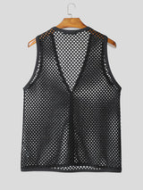 Mens Sheer Mesh Hollow-Out Casual Waistcoat SKUL17905