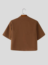 Men's New Chinese Style Frog Button Cropped Short Sleeve Shirt SKUL55599