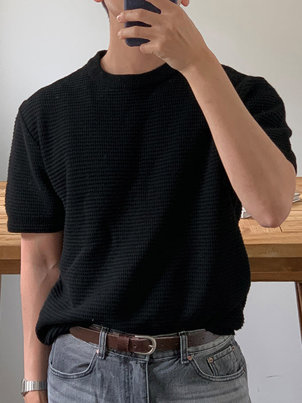 Mens Solid Waffle Knit Short Sleeve T-Shirt SKUK14320
