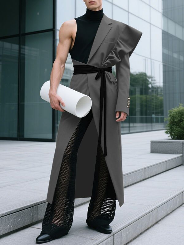 Men's Ruffle Patchwork One Shoulder Casual Blazer SKUL37244