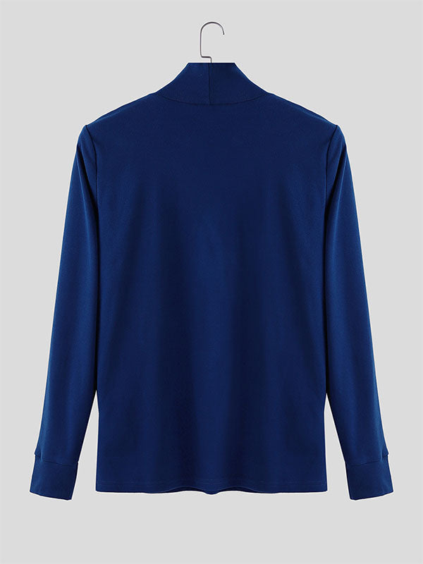 Men's Irregular High Neck Long Sleeve T-Shirt SKUL31987