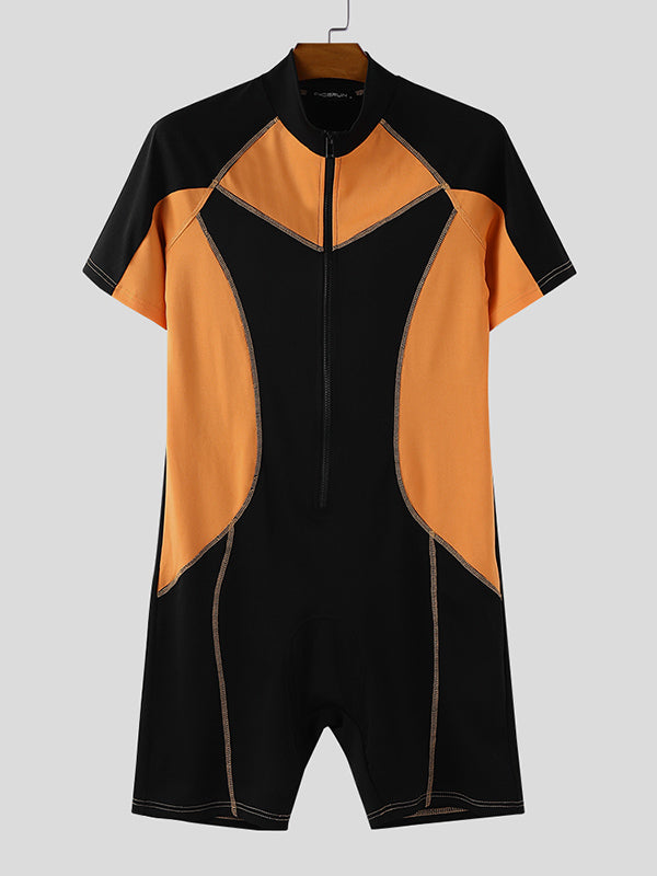 Men's Color Block Short Sleeve Bodysuit SKUL37305