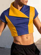 Men's Contrast Knit Cropped Short Sleeve T-shirt SKUL54034