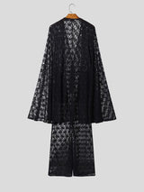 Men's Cape Patchwork Design Sheer Lace Jumpsuit SKUL53952