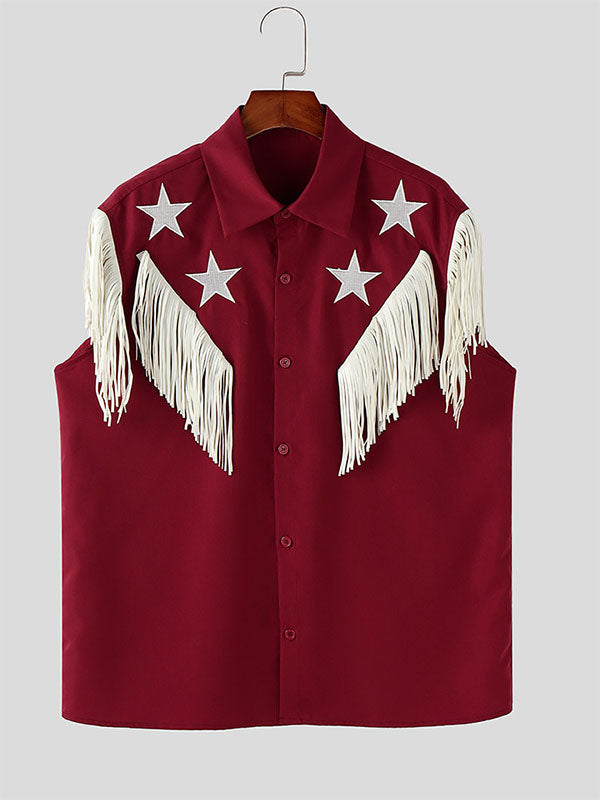 Mens Fringe Patchwork Star Embroidery Shirt SKUL06519