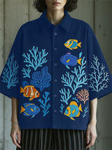 Men's Underwater World Embroidered Short Sleeve Shirt SKUL17936