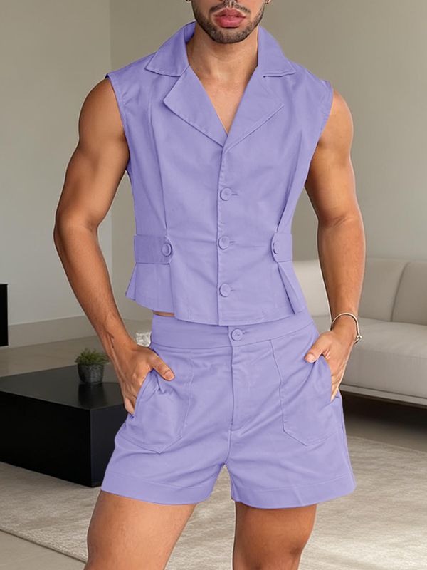 Men's Solid Color Two Pieces Outfit SKUL57805