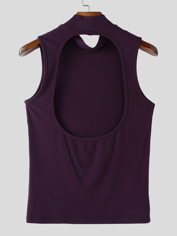 Men's Back Hollow Knitted Texture Tank SKUL38851