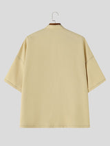 Men's Vintage Casual Contrast Stitching Deep V Neck Short Sleeve Shirt SKUL63973