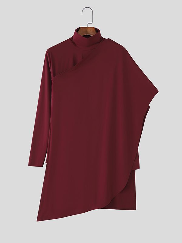 Men's Faux Two Piece High Neck Long Sleeve T-shirt SKUL43983