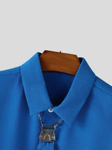 Men's Detachable Tie Textured Half Sleeve Shirt SKUL38896