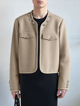 Men's Solid Color Metal Button Long Sleeve Jacket SKUL43642