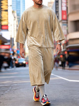 Men's High-Street Casual Velvet Oversized Two Pieces Outfit SKUL79038