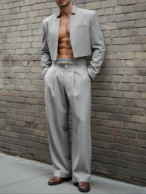 Men's Stripe Cropped Casual Two Pieces Outfit SKUL47873