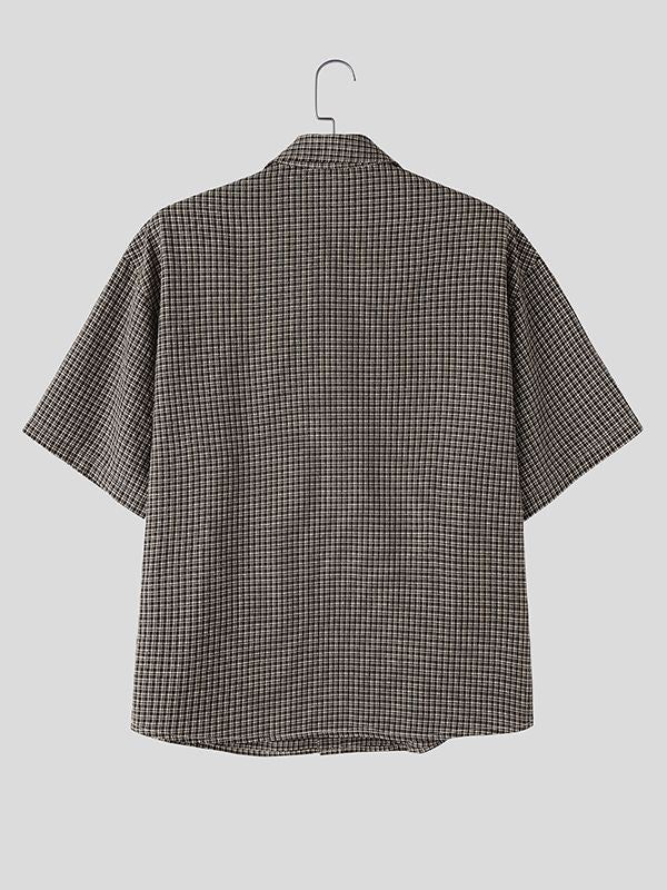Men's Avant-Garde Modern Neo-Chinese Italian Vintage Houndstooth Plaid Shirt SKUL71318