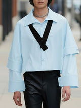 Men's Solid Color Layered Sleeve Long Sleeve Shirt SKUL43857