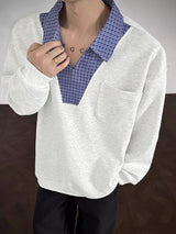 Men's Faux Two-Piece Plaid Long Sleeve Sweatshirt SKUL35129