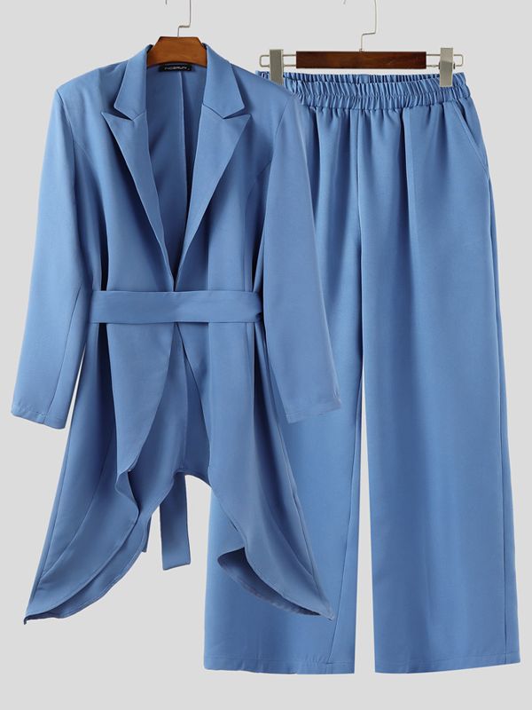 Men's Solid Color Drawstring Two Pieces Outfit SKUL36624