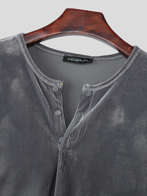 Men's Solid Textured V Neck Long Sleeve T-Shirt SKUL29585