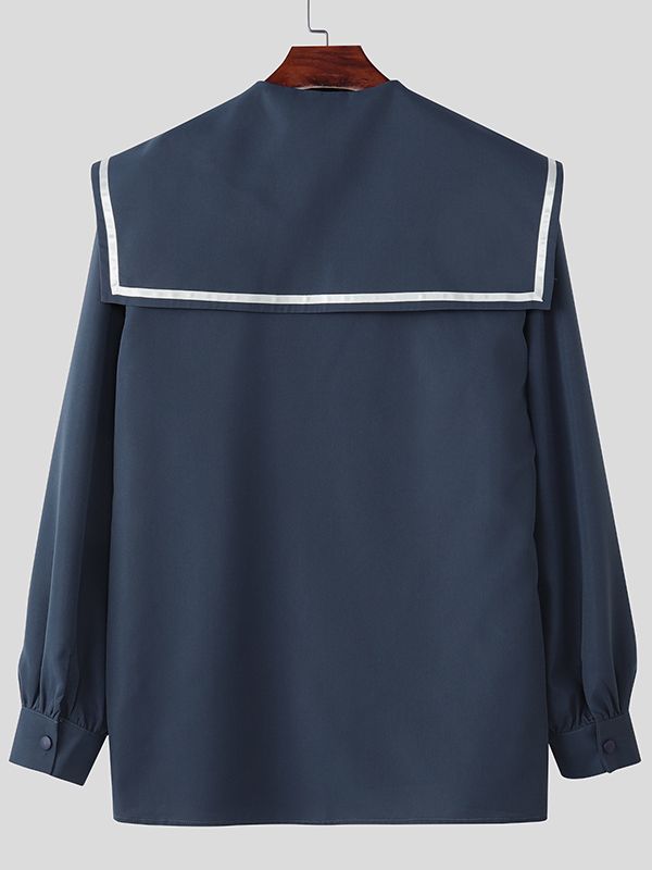 Men's Preppy Style Solid Color Lapel Collar Long Sleeve Shirt SKUL45136