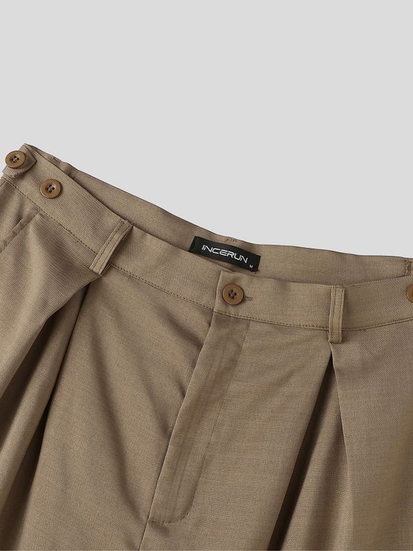 Men's Avant-Garde Zen-Style Architectural Pleated Wide-Leg Cropped Pant SKUL65174