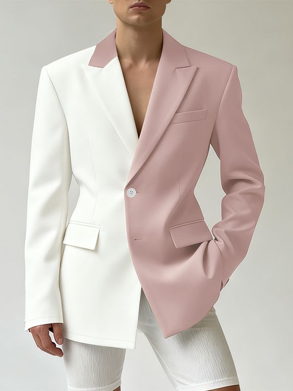 Men's Back Hollow Color Block Casual Long Sleeve Blazer SKUL39014