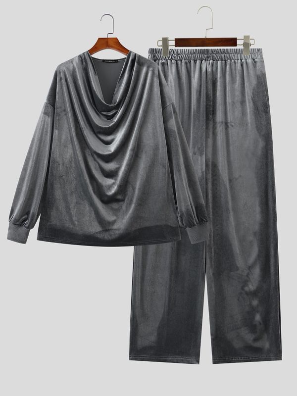 Men's Y2K Luxe Draped Cowl Neck Casual Two Pieces Outfit SKUL79009