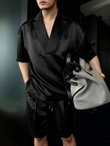 Men's Solid Color V Neck Casual Two Pieces Outfit SKUL50049