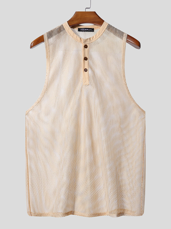 Mens Solid Color Sheer Mesh Casual Tank SKUL21145