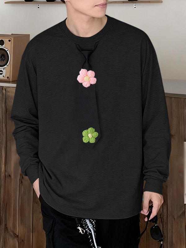 Men's 3D Floral Decor Knit Long Sleeve T-Shirt SKUL39786