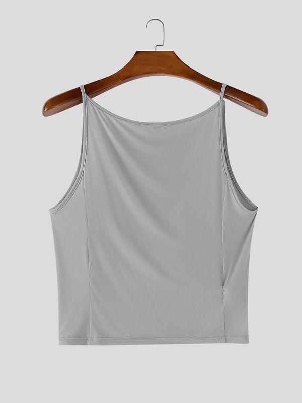 Men's Y2K Minimalist Spaghetti Strap Slim Fit Cropped Tank SKUL69706