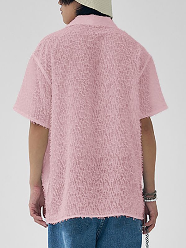 Men's Plush Tassel Short Sleeve Shirt SKUL32940