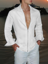 Men's Solid Color Zipper Long Sleeve Shirt SKUL51262