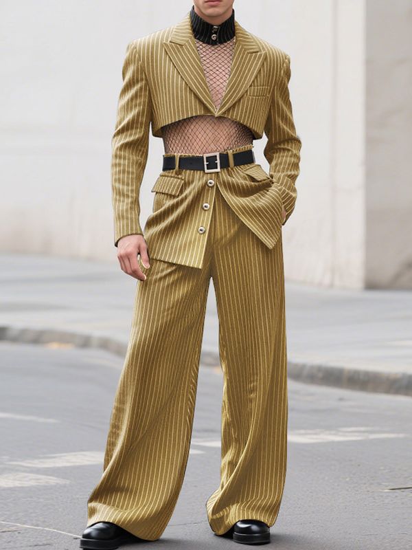 Men's Striped Cropped Casual Two Pieces Outfit SKUL32773