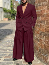 Men's Solid Color Double Breasted Two Piece Outfit SKUL50088