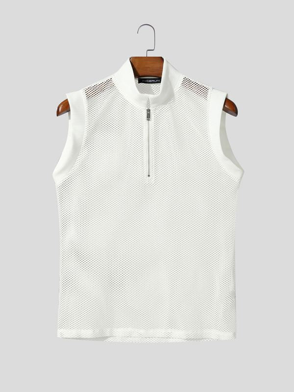 Men's Sheer Mesh Hollow Out Zip Up Tank SKUL56665
