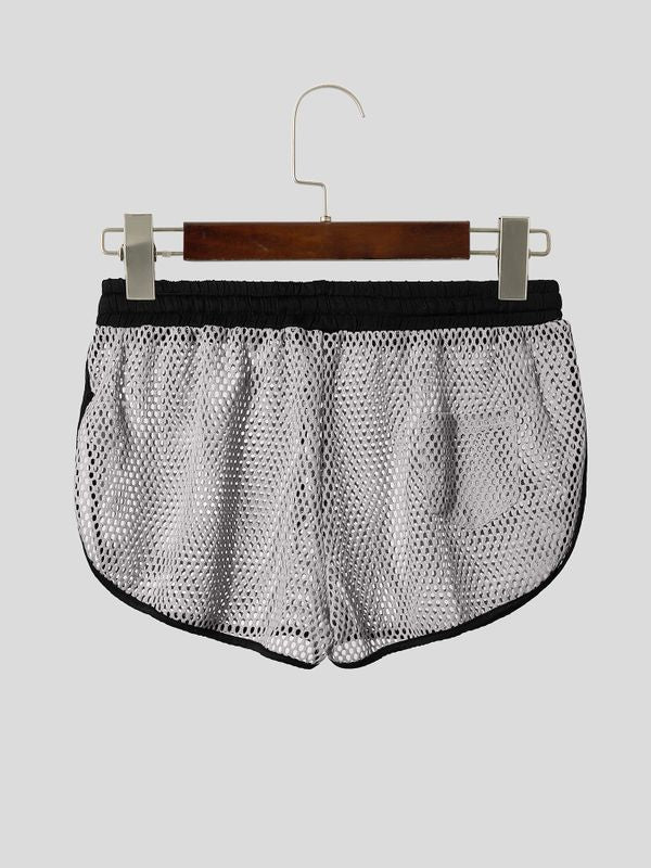 Men's Summer Beach Sexy Fishnet Mesh Side Split Drawstring Athletic Short SKUL68314