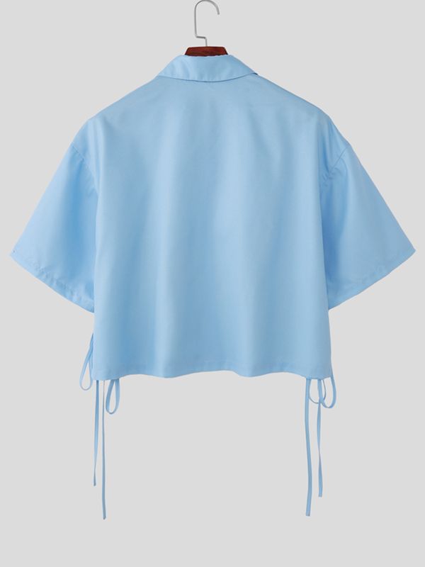 Men's Floral Print Side-Tie Ribbon Details Short Sleeve Shirt SKUL52628