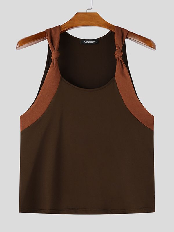 Men's vant-Garde Knot Detail Contrast Colorblock Fitted Muscle Tank SKUL60608