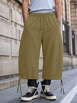 Men's Streetwear Wide Leg Drawstring Hem Crop Pant SKUL62104