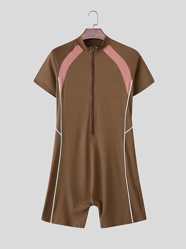 Men's Color Block Zip Bodysuit SKUL36637