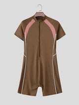 Men's Color Block Zip Bodysuit SKUL36637