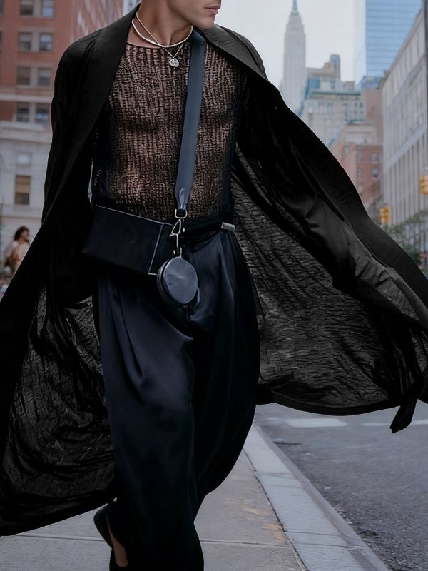 Men's Sheer Mesh Loose Long Sleeve Cardigan SKUL29592