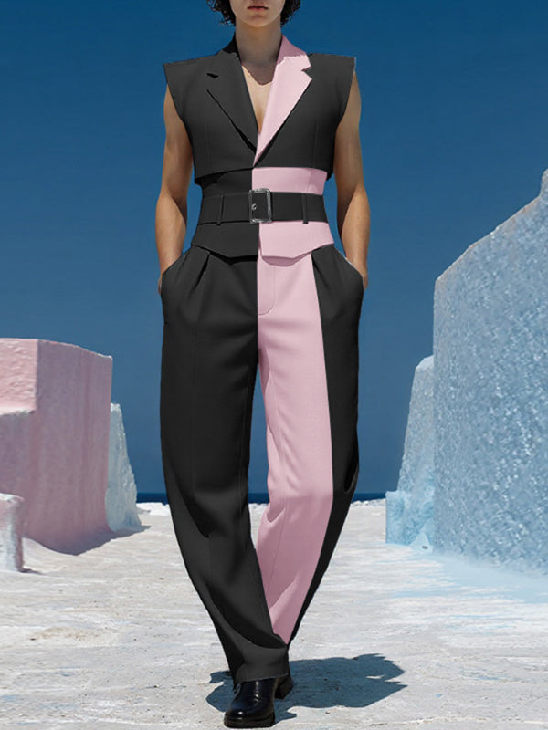 Men's Colorblock Cropped Casual Two Pieces Outfit SKUL22807